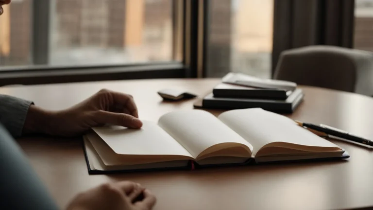 a person confidently opens a brand-new, empty notebook on a desk, symbolizing a fresh start and planning ahead.