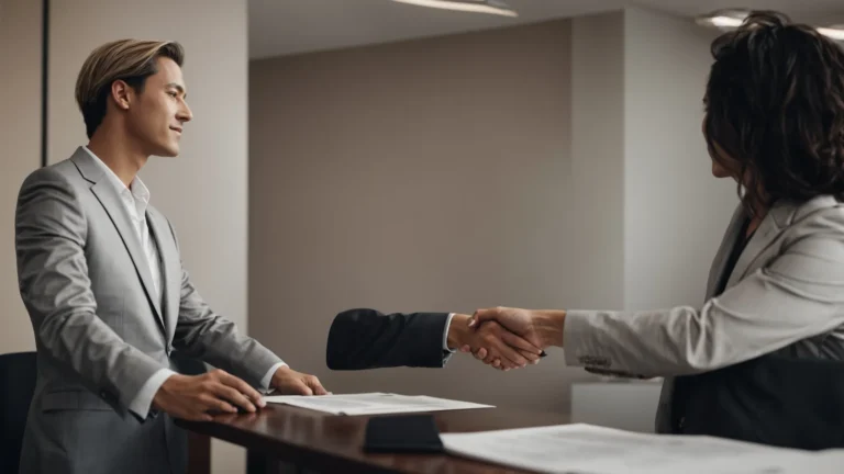 a person in a suit shakes hands with a client in an office, symbolizing the agreement between a personal injury lawyer and their client in nevada.