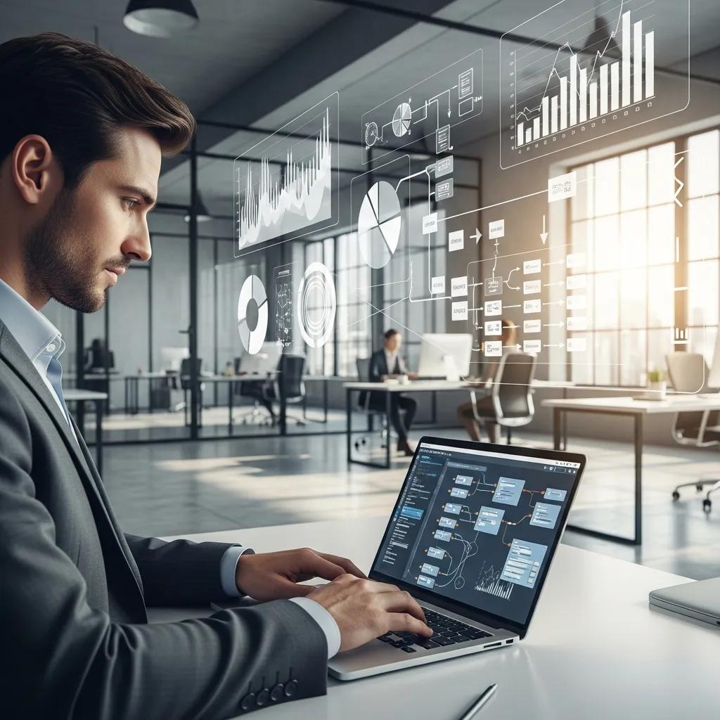 Business professional utilizing automation software to enhance productivity